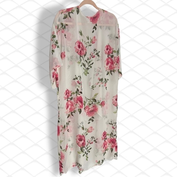 𝅺lularoe Rare off White Coral Pink Roses  Kimono Fits Sizes 10-18 (Med)Cover Up - Picture 9 of 9